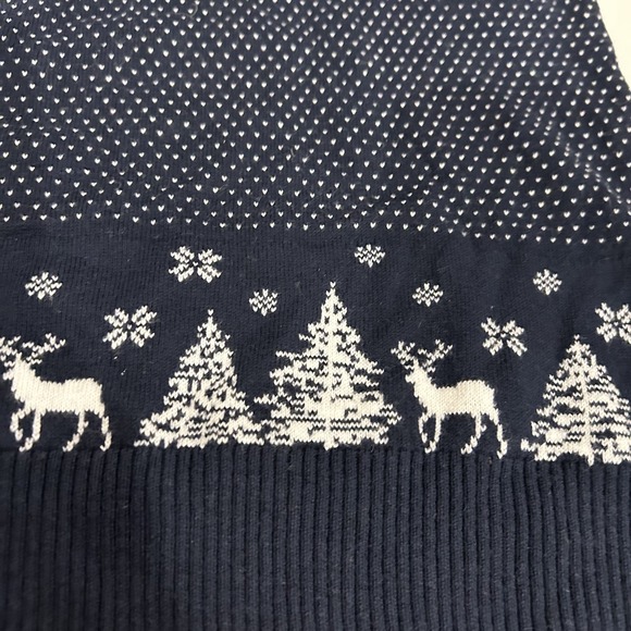 LL Bean Fair Isle Cotton Cashmere Sweater Navy Blue Turtleneck Deer Small 503413 - Picture 8 of 8